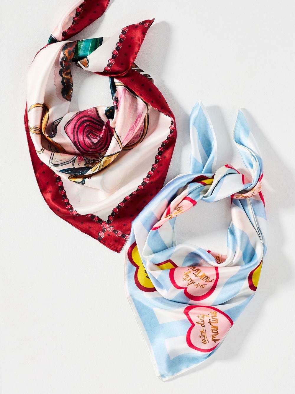 🌹Anthropologie Scarves Silky Scarf Set Head Hair Bag Conversation Hearts Makeup